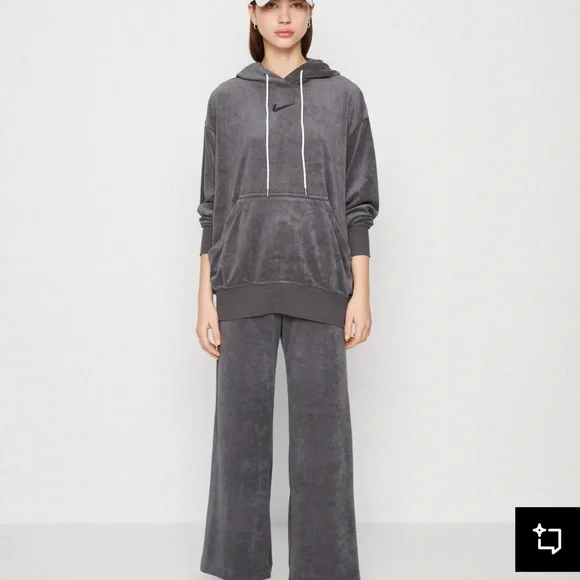 NIKE WOMEN’S GRAY TERRY HOODIE MEDIUM OVERSIZED - Picture 3 of 7